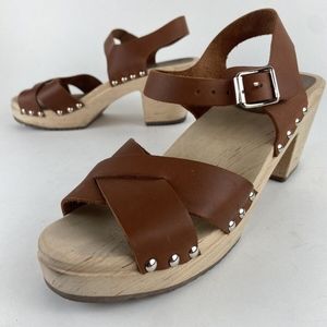 MIA Gertrude Swedish Alder Wood Italian Leather Heeled Sandal Real Clog Platform